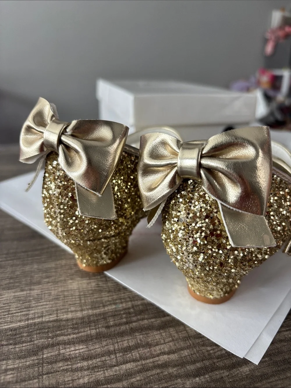Girls' Gold Glitter Mary Jane Shoes Size Eur 33